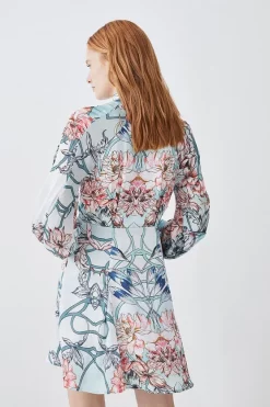 Cheapest ⌛ Karen Millen Mirrored Floral Satin Woven Mini 👗 Dress - sage 🛒 -Karen Millen Outlet store bkk07959 sage xl 2