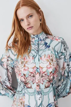 Cheapest ⌛ Karen Millen Mirrored Floral Satin Woven Mini 👗 Dress - sage 🛒 -Karen Millen Outlet store bkk07959 sage xl 4