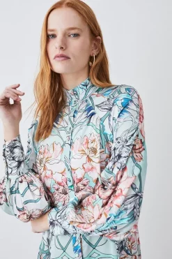 Best deal 😍 Karen Millen Mirrored Floral Satin Woven Midi 👗 Dress - sage ✔️