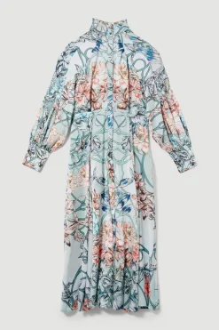Best deal 😍 Karen Millen Mirrored Floral Satin Woven Midi 👗 Dress - sage ✔️ -Karen Millen Outlet store bkk07966 sage xl 3
