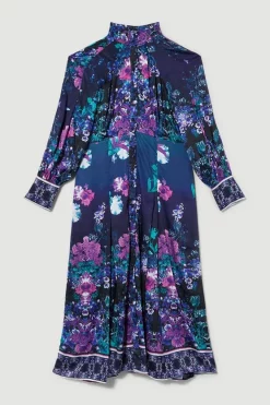 Budget 🌟 Karen Millen Plus Size Boarder Floral Print Satin Woven Midi 👗 Dress - purple 🔥 -Karen Millen Outlet store bkk07987 purple xl 3