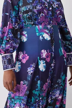 Budget 🌟 Karen Millen Plus Size Boarder Floral Print Satin Woven Midi 👗 Dress - purple 🔥 -Karen Millen Outlet store bkk07987 purple xl 4