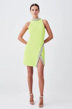 Buy ๐งจ Karen Millen Petite Crystal Embellished Woven Mini ๐ Dress - lime ๐