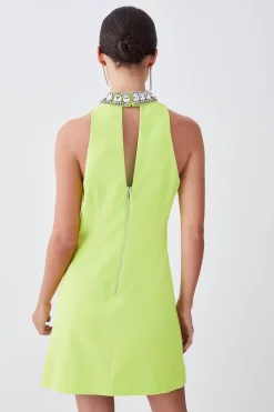 Buy 🧨 Karen Millen Petite Crystal Embellished Woven Mini 👗 Dress - lime 😉 -Karen Millen Outlet store bkk08005 lime xl 2