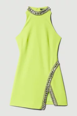 Buy 🧨 Karen Millen Petite Crystal Embellished Woven Mini 👗 Dress - lime 😉 -Karen Millen Outlet store bkk08005 lime xl 3