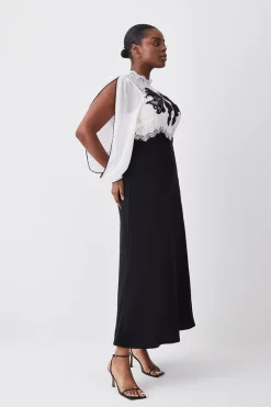 Discount ๐ฅฐ Karen Millen Plus Size Lace Embroidered Woven Midi ๐ Dress - mono โค๏ธ