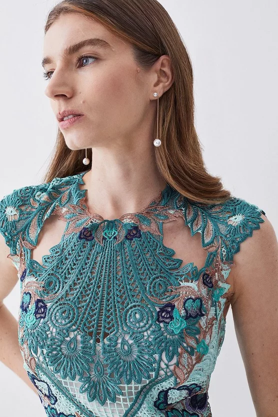 Wholesale ๐ Karen Millen Metallic Guipure Lace Mirrored Mini ๐ Dress - mint ๐งจ 4 Wholesale ๐ Karen Millen Metallic Guipure Lace Mirrored Mini ๐ Dress - mint ๐งจ - Image 2