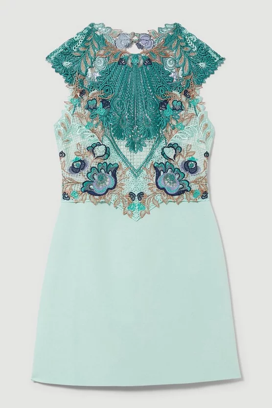 Wholesale ๐ Karen Millen Metallic Guipure Lace Mirrored Mini ๐ Dress - mint ๐งจ 6 Wholesale ๐ Karen Millen Metallic Guipure Lace Mirrored Mini ๐ Dress - mint ๐งจ - Image 4