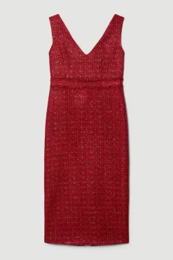 Best deal 🎁 Karen Millen Tweed Frayed Waistband Detail Midi 👗 Dress - red 🌟 11 Best deal 🎁 Karen Millen Tweed Frayed Waistband Detail Midi 👗 Dress - red 🌟 -Karen Millen Outlet store bkk08015 red xl 3