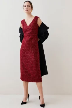 Best deal 🎁 Karen Millen Tweed Frayed Waistband Detail Midi 👗 Dress - red 🌟 12 Best deal 🎁 Karen Millen Tweed Frayed Waistband Detail Midi 👗 Dress - red 🌟 -Karen Millen Outlet store bkk08015 red xl 4