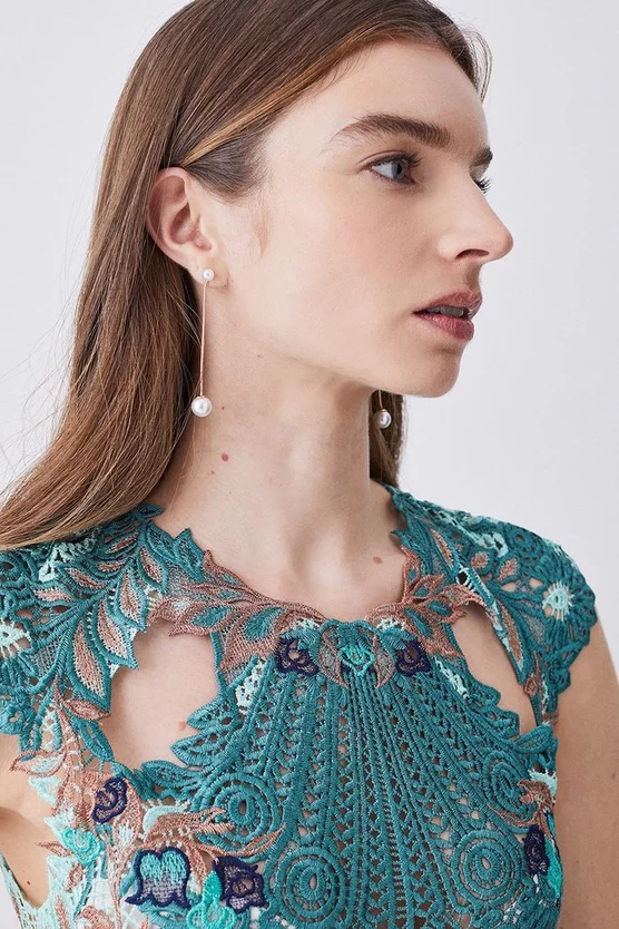 Flash Sale ✨ Karen Millen Petite Metallic Guipure Lace Pleated 👗 Skirt Midi 👗 Dress - ivory ✨ 7 Flash Sale ✨ Karen Millen Petite Metallic Guipure Lace Pleated 👗 Skirt Midi 👗 Dress - ivory ✨ - Image 5