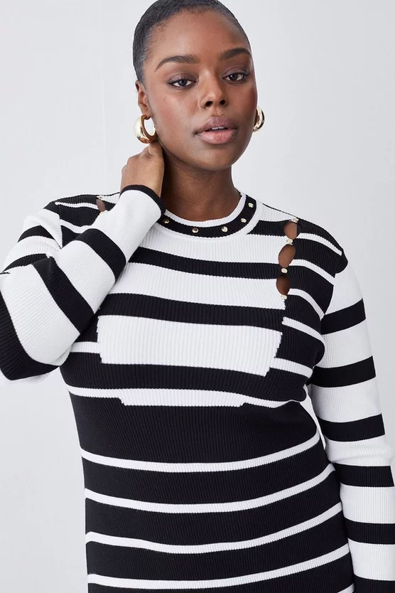 Coupon ๐ฅ Karen Millen Plus Size Viscose Blend Warm Touch Stripe Knit Midi ๐ Dress - mono ๐งจ 4 Coupon ๐ฅ Karen Millen Plus Size Viscose Blend Warm Touch Stripe Knit Midi ๐ Dress - mono ๐งจ - Image 2