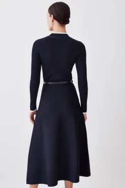 Best Pirce 🛒 Karen Millen Petite Rib Knit Belted Midi 👗 Dress - navy ⭐ -Karen Millen Outlet store bkk08051 navy xl 2