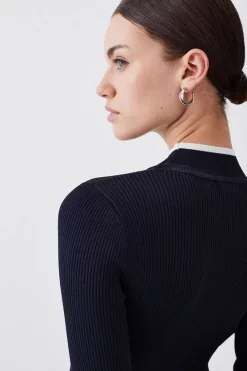 Best Pirce 🛒 Karen Millen Petite Rib Knit Belted Midi 👗 Dress - navy ⭐ -Karen Millen Outlet store bkk08051 navy xl 4