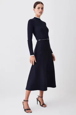 Promo 👏 Karen Millen Tall Rib Knit Belted Midi 👗 Dress - navy 😀