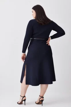 Best Sale 😍 Karen Millen Plus Size Rib Knit Belted Midi 👗 Dress - navy ❤️ -Karen Millen Outlet store bkk08053 navy xl 2