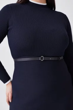 Best Sale 😍 Karen Millen Plus Size Rib Knit Belted Midi 👗 Dress - navy ❤️ -Karen Millen Outlet store bkk08053 navy xl 4