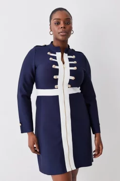 Best Pirce 👏 Karen Millen Plus Size Military Trim A-line Bandage Knit Mini 👗 Dress - navy 🤩