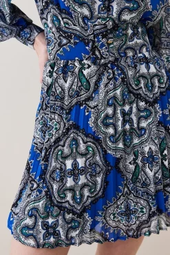 Discount 🥰 Karen Millen Tile Print Georgette Pleated Woven Mini 👗 Dress - blue 💯 -Karen Millen Outlet store bkk08059 blue xl 2