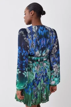 Promo 👏 Karen Millen Plus Size Mirrored Ombre Floral Pleat Drama Woven Mini 👗 Dress - blue 👏 -Karen Millen Outlet store bkk08069 blue xl 2