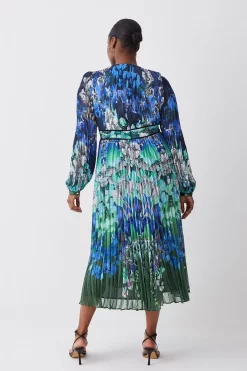 Brand new ⌛ Karen Millen Plus Size Mirrored Ombre Floral Pleat Drama Woven Midi 👗 Dress - blue 🛒 -Karen Millen Outlet store bkk08070 blue xl 2
