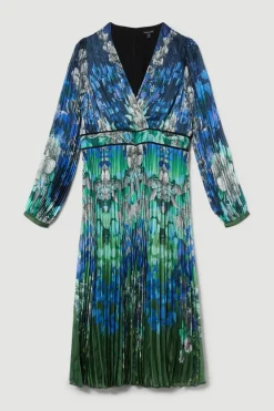 Brand new ⌛ Karen Millen Plus Size Mirrored Ombre Floral Pleat Drama Woven Midi 👗 Dress - blue 🛒 -Karen Millen Outlet store bkk08070 blue xl 3