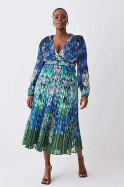 Brand new ⌛ Karen Millen Plus Size Mirrored Ombre Floral Pleat Drama Woven Midi 👗 Dress - blue 🛒 -Karen Millen Outlet store bkk08070 blue xl 4