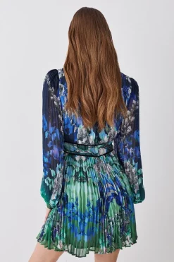 Coupon 🛒 Karen Millen Mirrored Ombre Floral Pleat Drama Woven Mini 👗 Dress - blue 🤩 -Karen Millen Outlet store bkk08071 blue xl 2