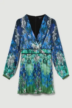 Coupon 🛒 Karen Millen Mirrored Ombre Floral Pleat Drama Woven Mini 👗 Dress - blue 🤩 -Karen Millen Outlet store bkk08071 blue xl 3