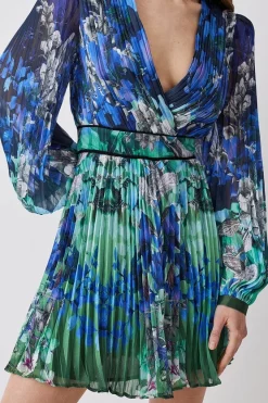 Coupon 🛒 Karen Millen Mirrored Ombre Floral Pleat Drama Woven Mini 👗 Dress - blue 🤩 -Karen Millen Outlet store bkk08071 blue xl 4