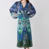 Best Sale 🥰 Karen Millen Mirrored Ombre Floral Pleat Drama Woven Midi 👗 Dress - blue 😀 -Karen Millen Outlet store bkk08075 blue xl