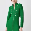 New 🔔 Karen Millen Long Sleeve Military Trim A-line Bandage Knit Mini 👗 Dress 😀