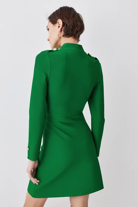 New 🔔 Karen Millen Long Sleeve Military Trim A-line Bandage Knit Mini 👗 Dress 😀 5 New 🔔 Karen Millen Long Sleeve Military Trim A-line Bandage Knit Mini 👗 Dress 😀 - Image 3