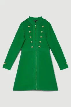 New 🔔 Karen Millen Long Sleeve Military Trim A-line Bandage Knit Mini 👗 Dress 😀 12 New 🔔 Karen Millen Long Sleeve Military Trim A-line Bandage Knit Mini 👗 Dress 😀 -Karen Millen Outlet store bkk08090 green xl 3