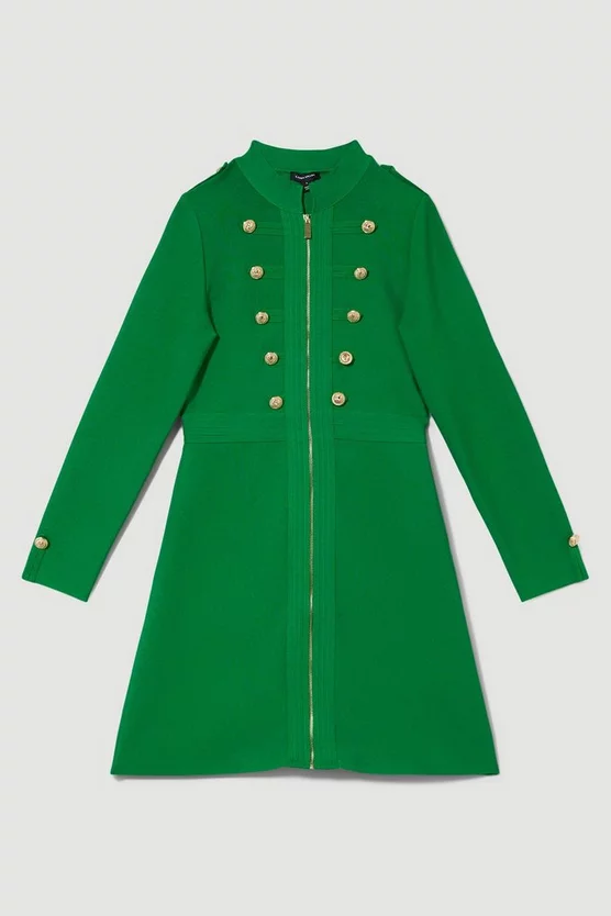 New 🔔 Karen Millen Long Sleeve Military Trim A-line Bandage Knit Mini 👗 Dress 😀 6 New 🔔 Karen Millen Long Sleeve Military Trim A-line Bandage Knit Mini 👗 Dress 😀 - Image 4