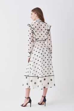 Best deal ⭐ Karen Millen Mixed Dot Piped Ruffle Georgette Midi 👗 Dress - white ✨ -Karen Millen Outlet store bkk08092 white xl 2