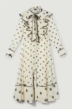 Best deal ⭐ Karen Millen Mixed Dot Piped Ruffle Georgette Midi 👗 Dress - white ✨ -Karen Millen Outlet store bkk08092 white xl 3