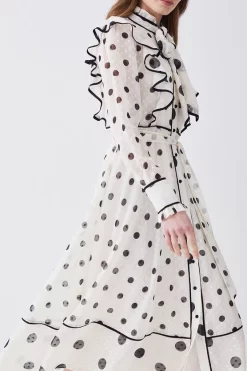 Best deal ⭐ Karen Millen Mixed Dot Piped Ruffle Georgette Midi 👗 Dress - white ✨ -Karen Millen Outlet store bkk08092 white xl 4