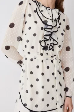 Discount 👍 Karen Millen Mixed Dot Piped Ruffle Belted Mini 👗 Dress - white 🌟 -Karen Millen Outlet store bkk08095 white xl 4