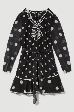 Budget 🎁 Karen Millen Mono Mixed Dot Piped Ruffle Belted Mini 👗 Dress ✔️ -Karen Millen Outlet store bkk08096 mono xl 3