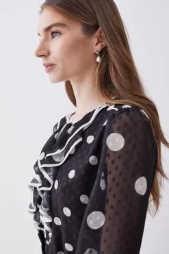Budget 🎁 Karen Millen Mono Mixed Dot Piped Ruffle Belted Mini 👗 Dress ✔️ -Karen Millen Outlet store bkk08096 mono xl 4