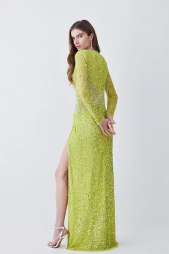 Flash Sale 🥰 Karen Millen Crystal Embellished Draped Front Maxi 👗 Dress - apple green ✔️ -Karen Millen Outlet store bkk08104 apple20green xl 2