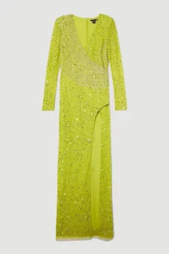 Flash Sale 🥰 Karen Millen Crystal Embellished Draped Front Maxi 👗 Dress - apple green ✔️ -Karen Millen Outlet store bkk08104 apple20green xl 3