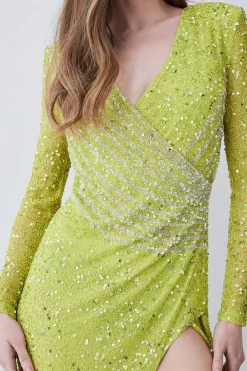 Flash Sale 🥰 Karen Millen Crystal Embellished Draped Front Maxi 👗 Dress - apple green ✔️ -Karen Millen Outlet store bkk08104 apple20green xl 4