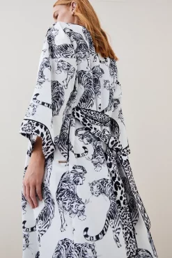 Buy 🎁 Karen Millen Conversational Leopard Satin Nightwear Robe - mono ⌛ -Karen Millen Outlet store bkk08118 mono xl 2