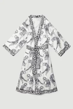 Buy 🎁 Karen Millen Conversational Leopard Satin Nightwear Robe - mono ⌛ -Karen Millen Outlet store bkk08118 mono xl 3