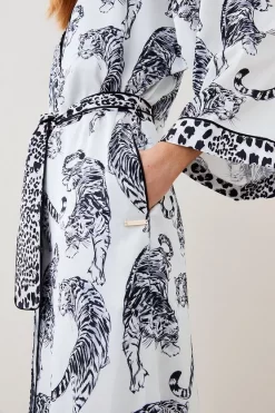 Buy 🎁 Karen Millen Conversational Leopard Satin Nightwear Robe - mono ⌛ -Karen Millen Outlet store bkk08118 mono xl 4