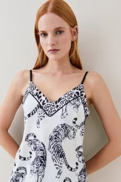 Cheap 😍 Karen Millen Conversational Leopard Satin Nightwear Cami - mono 🎁
