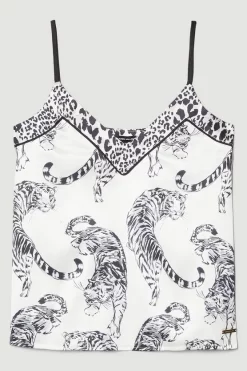 Cheap 😍 Karen Millen Conversational Leopard Satin Nightwear Cami - mono 🎁 -Karen Millen Outlet store bkk08121 mono xl 3