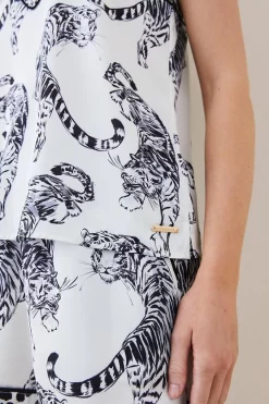 Cheap 😍 Karen Millen Conversational Leopard Satin Nightwear Cami - mono 🎁 -Karen Millen Outlet store bkk08121 mono xl 4